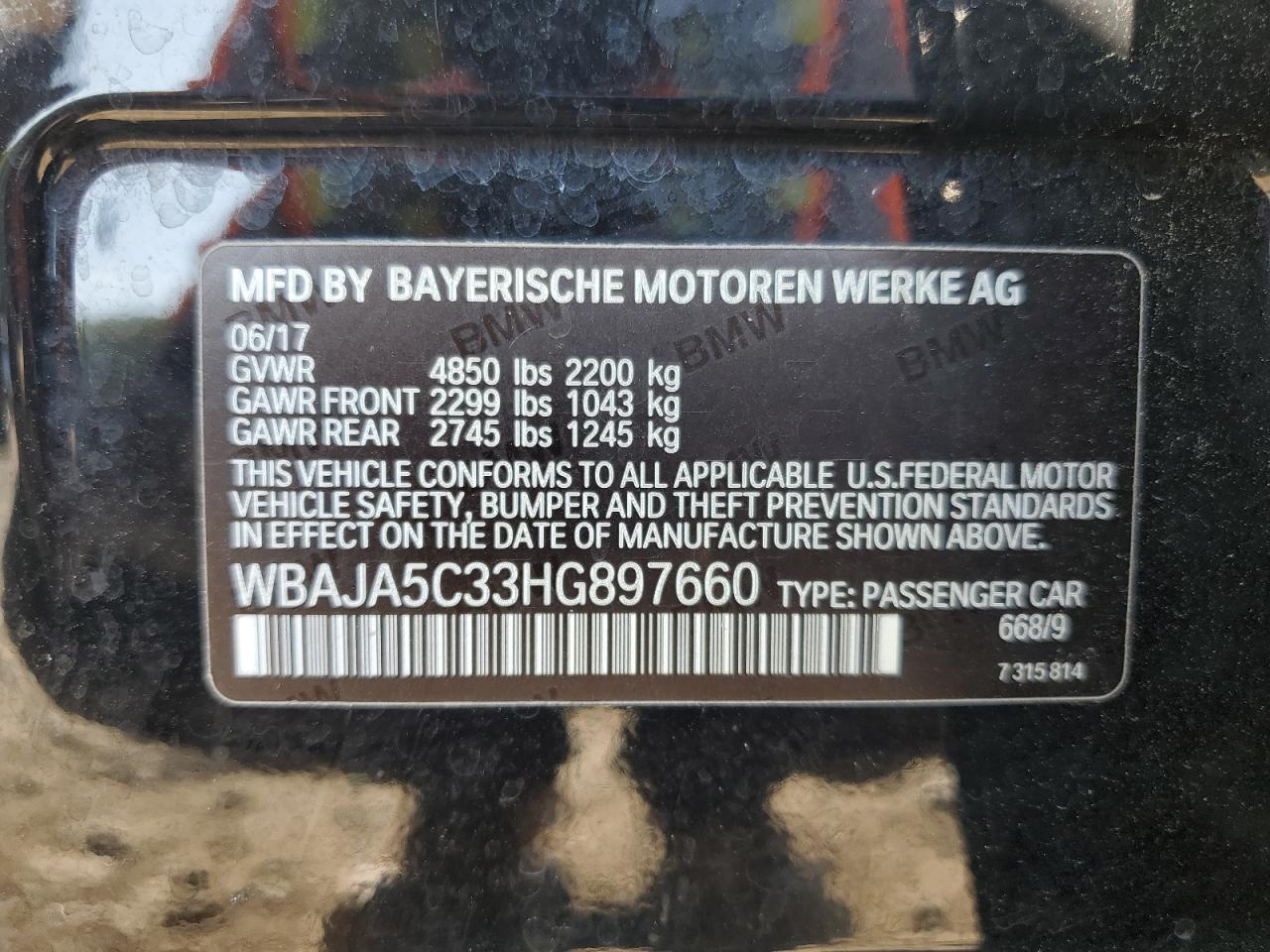 2023 BMW 530 I VIN: WBAJA5C33HG897660 Lot: 63637635