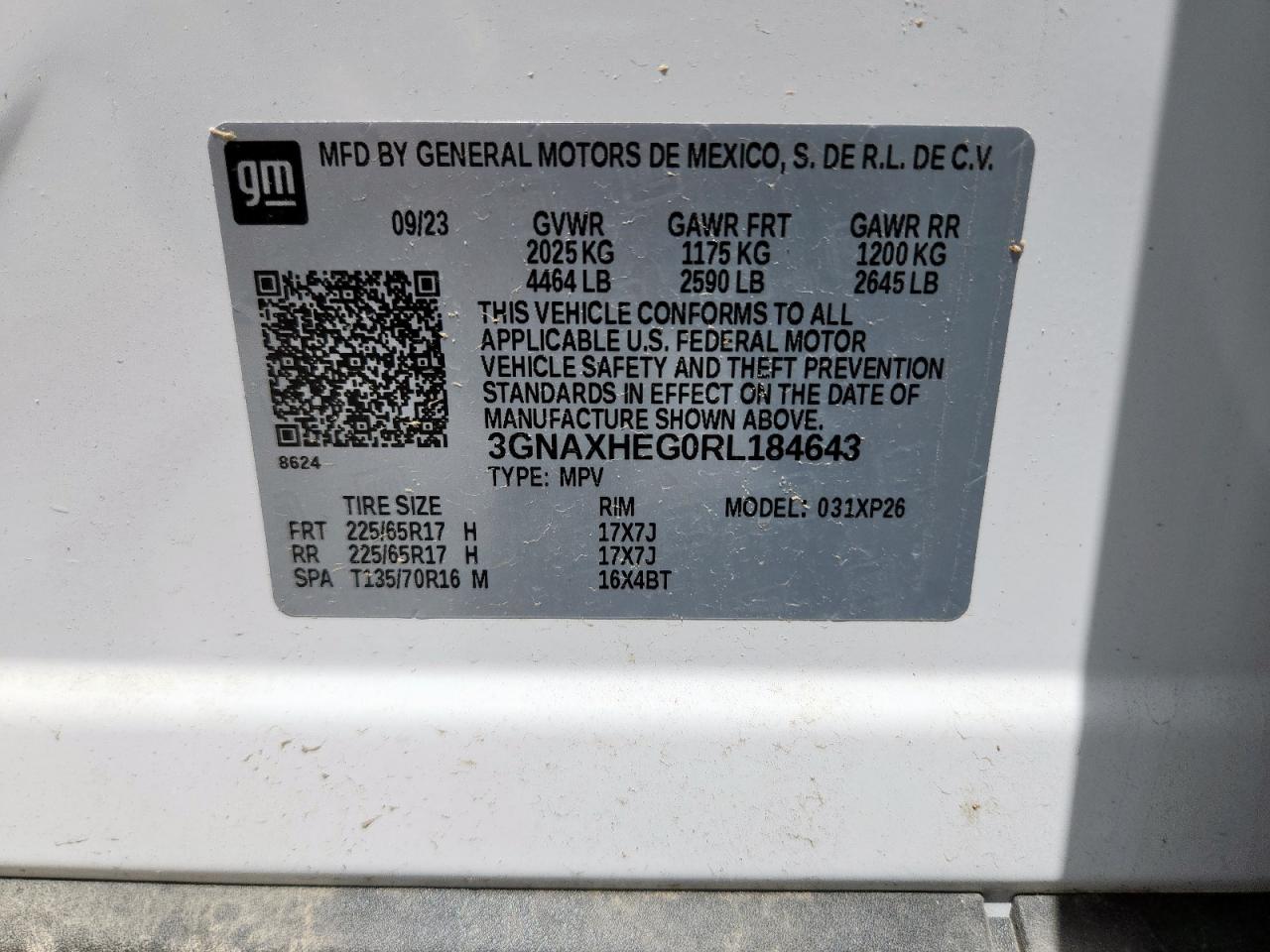 2024 Chevrolet Equinox Ls VIN: 3GNAXHEG0RL184643 Lot: 63088275
