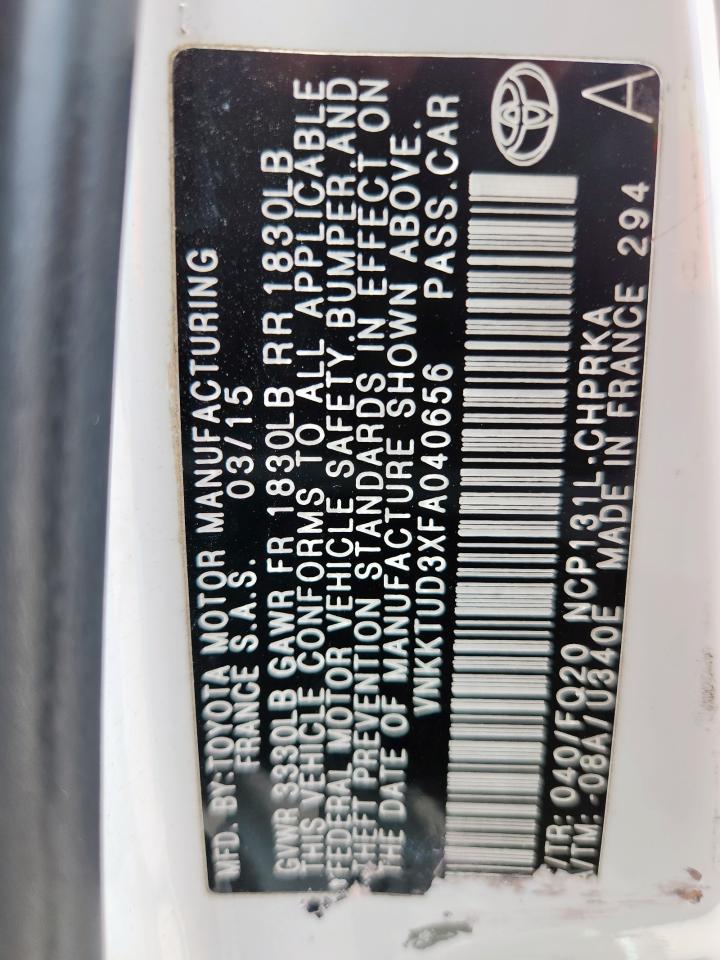 2015 Toyota Yaris VIN: VNKKTUD3XFA040656 Lot: 63286975