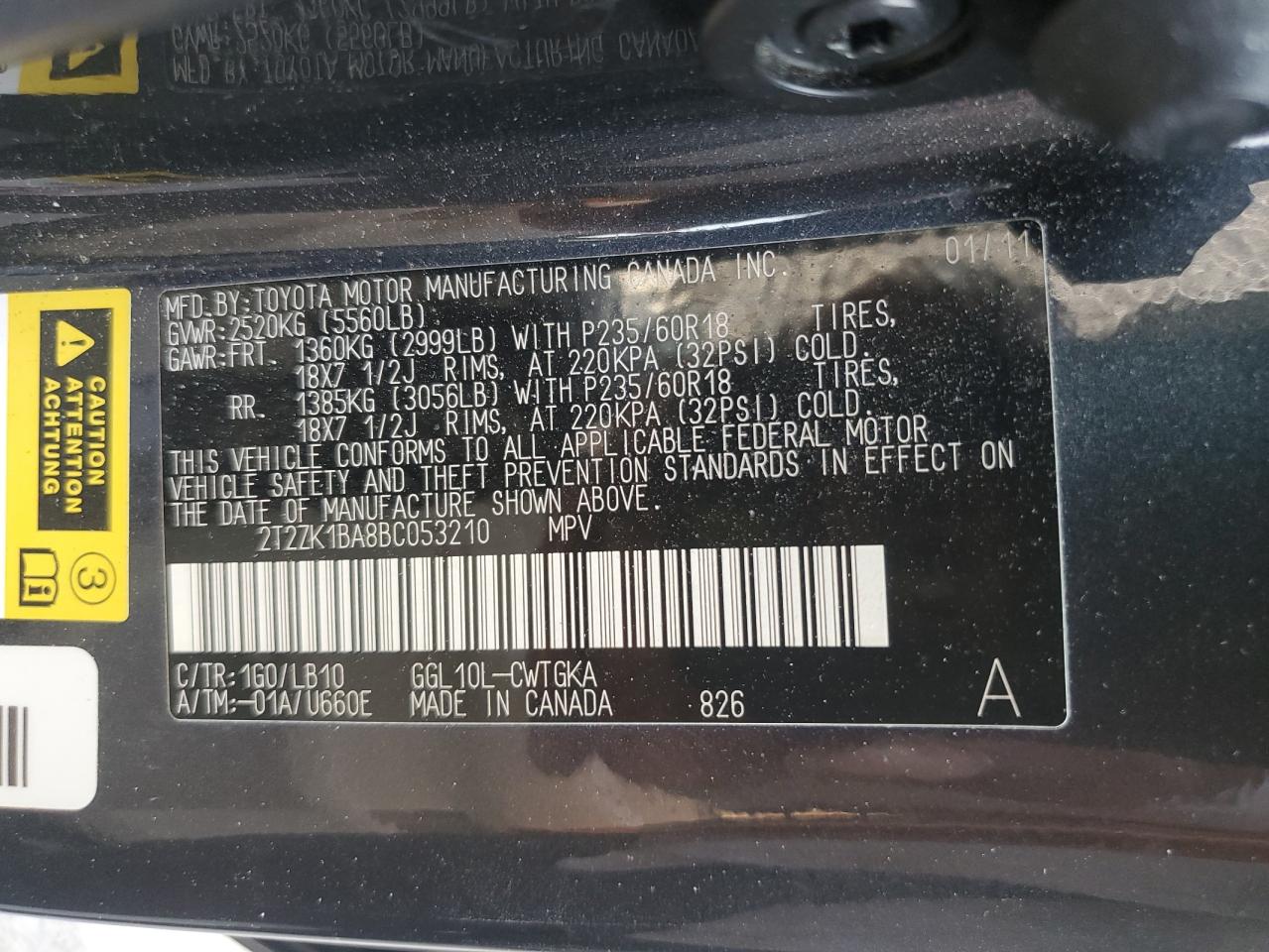 2011 Lexus Rx 350 VIN: 2T2ZK1BA8BC053210 Lot: 64096885