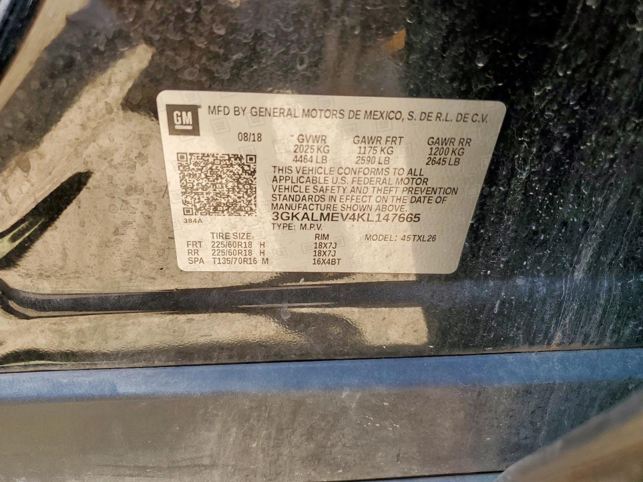 2019 GMC Terrain Sle VIN: 3GKALMEV4KL147665 Lot: 62305465