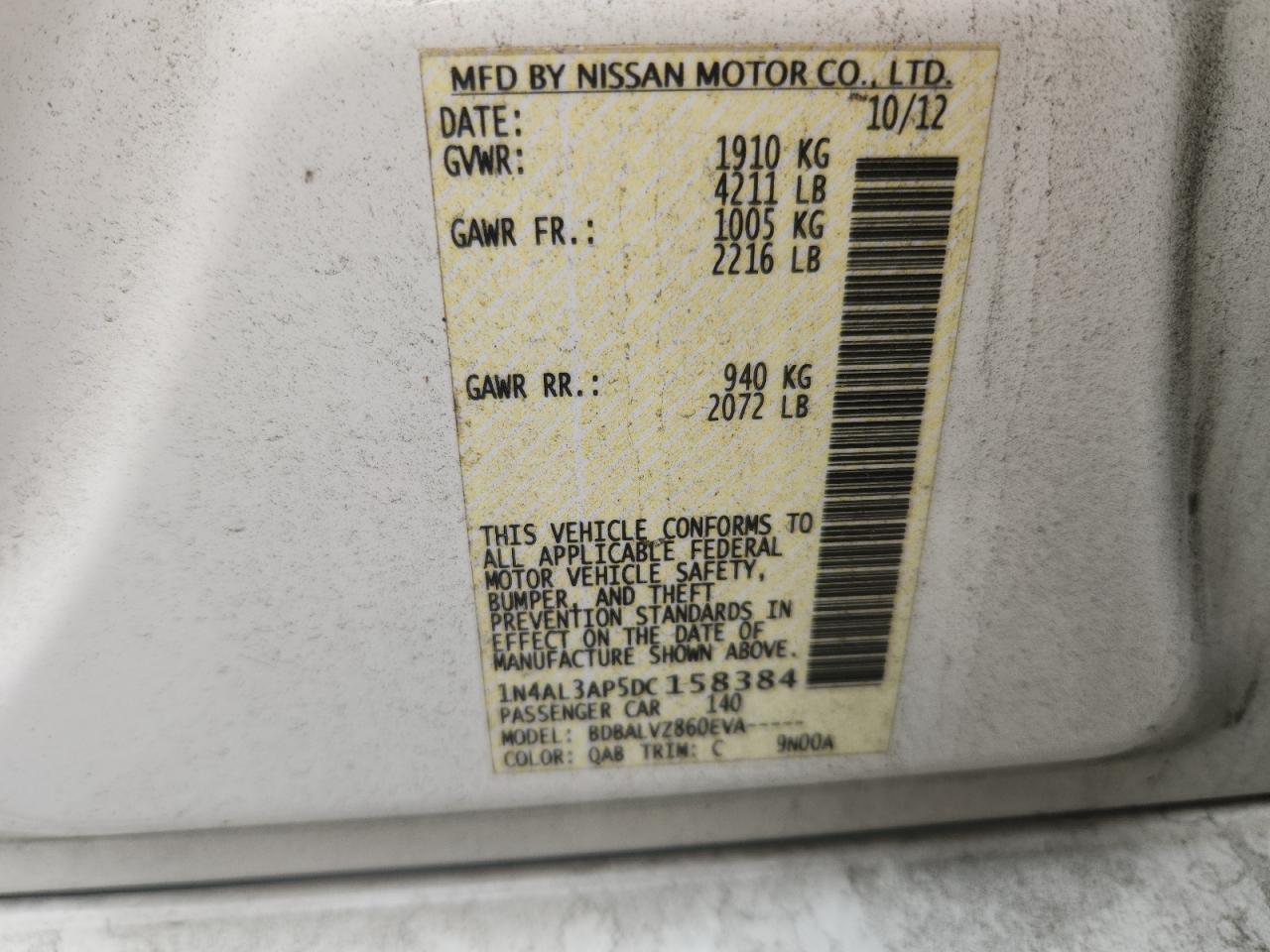 2013 Nissan Altima 2.5 VIN: 1N4AL3AP5DC158384 Lot: 64776995