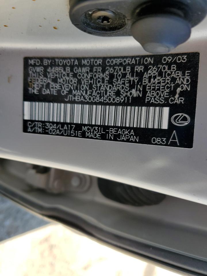 2004 Lexus Es 330 VIN: JTHBA30G845008911 Lot: 64307005