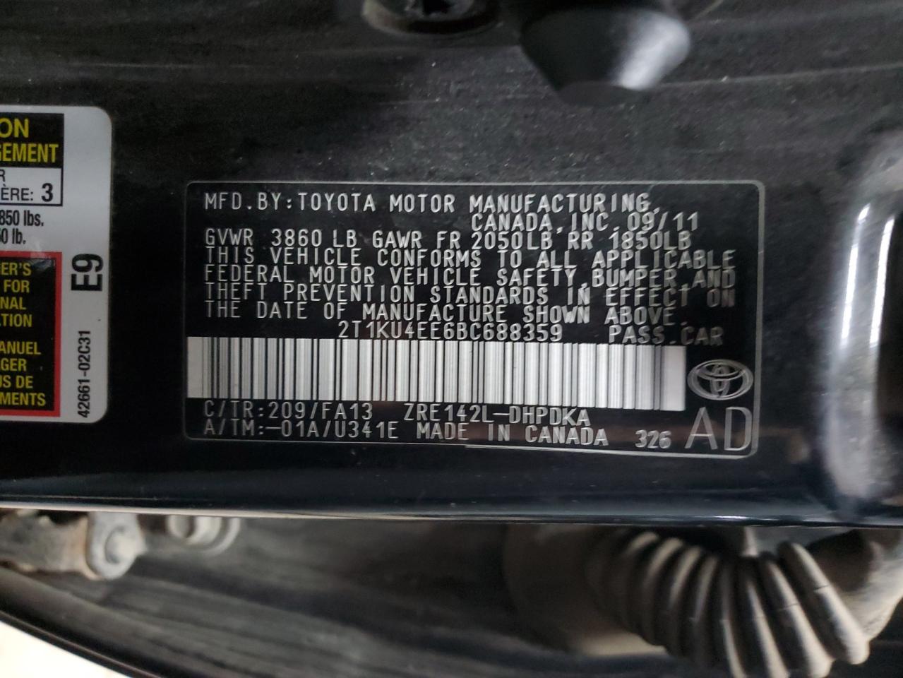 2011 Toyota Corolla Matrix VIN: 2T1KU4EE6BC688359 Lot: 66103785