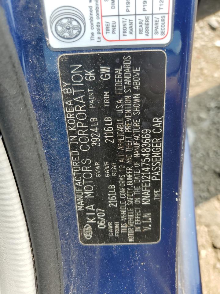 2007 Kia Spectra Ex VIN: KNAFE121475483669 Lot: 63829425
