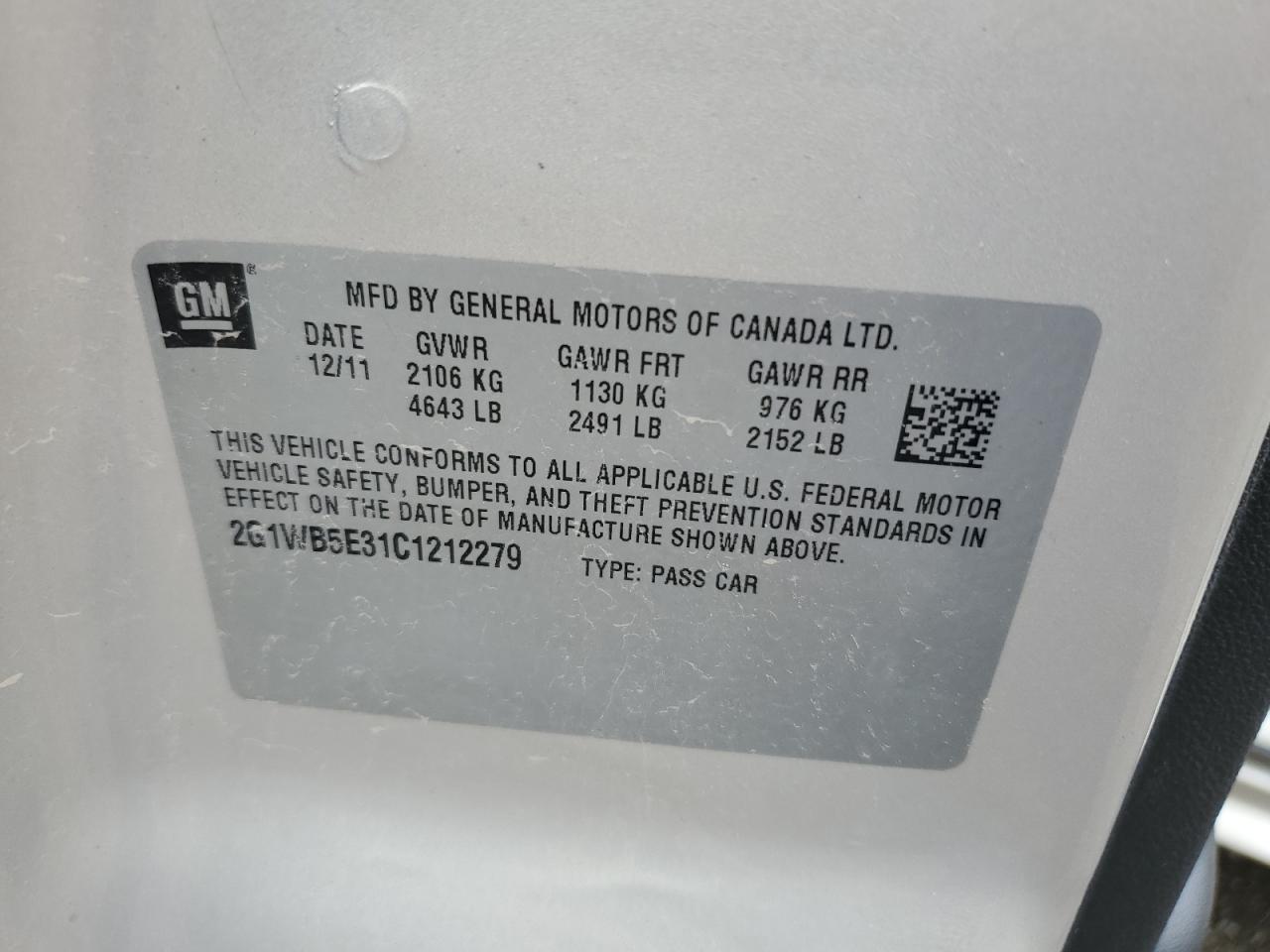 2012 Chevrolet Impala Lt VIN: 2G1WB5E31C1212279 Lot: 64401085