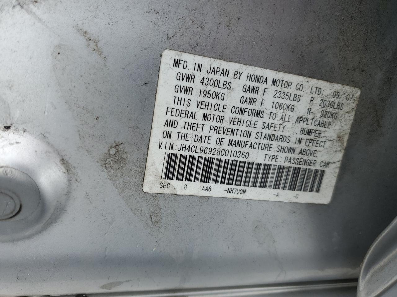 2008 Acura Tsx VIN: JH4CL96928C010360 Lot: 64258675