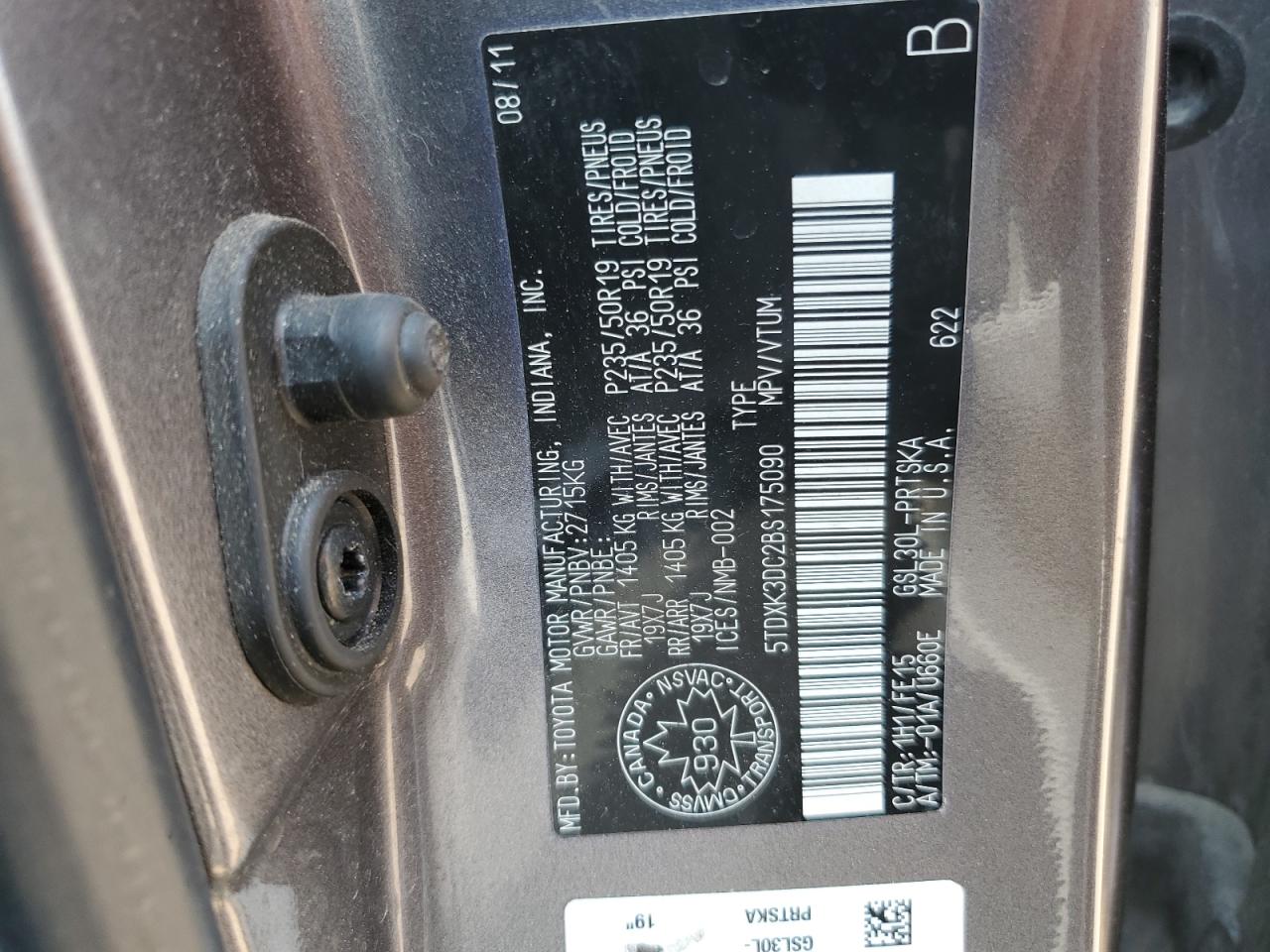 2011 Toyota Sienna Sport VIN: 5TDXK3DC2BS175090 Lot: 62560875