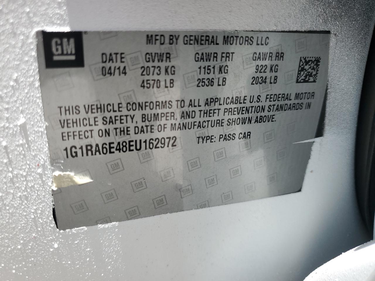 2014 Chevrolet Volt VIN: 1G1RA6E48EU162972 Lot: 64566475