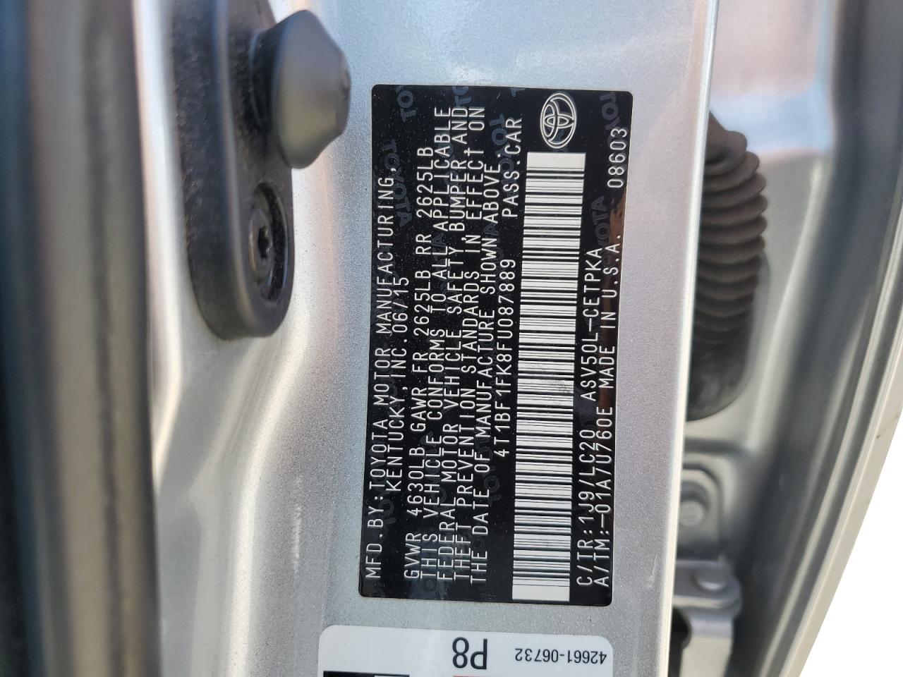 2015 Toyota Camry Le VIN: 4T1BF1FK8FU087889 Lot: 63005835