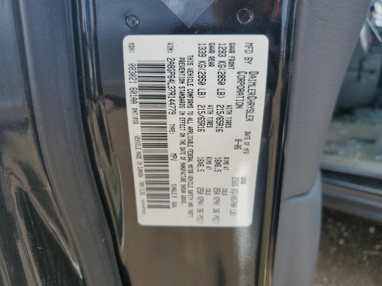 2007 Chrysler Town & Country Limited VIN: 2A8GP64L37R144779 Lot: 64186295