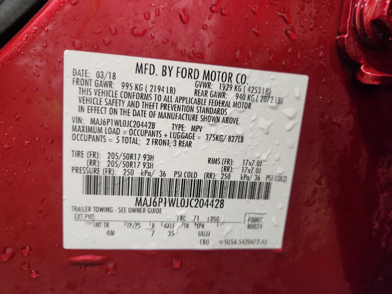 2018 Ford Ecosport Titanium VIN: MAJ6P1WL0JC204428 Lot: 65074015
