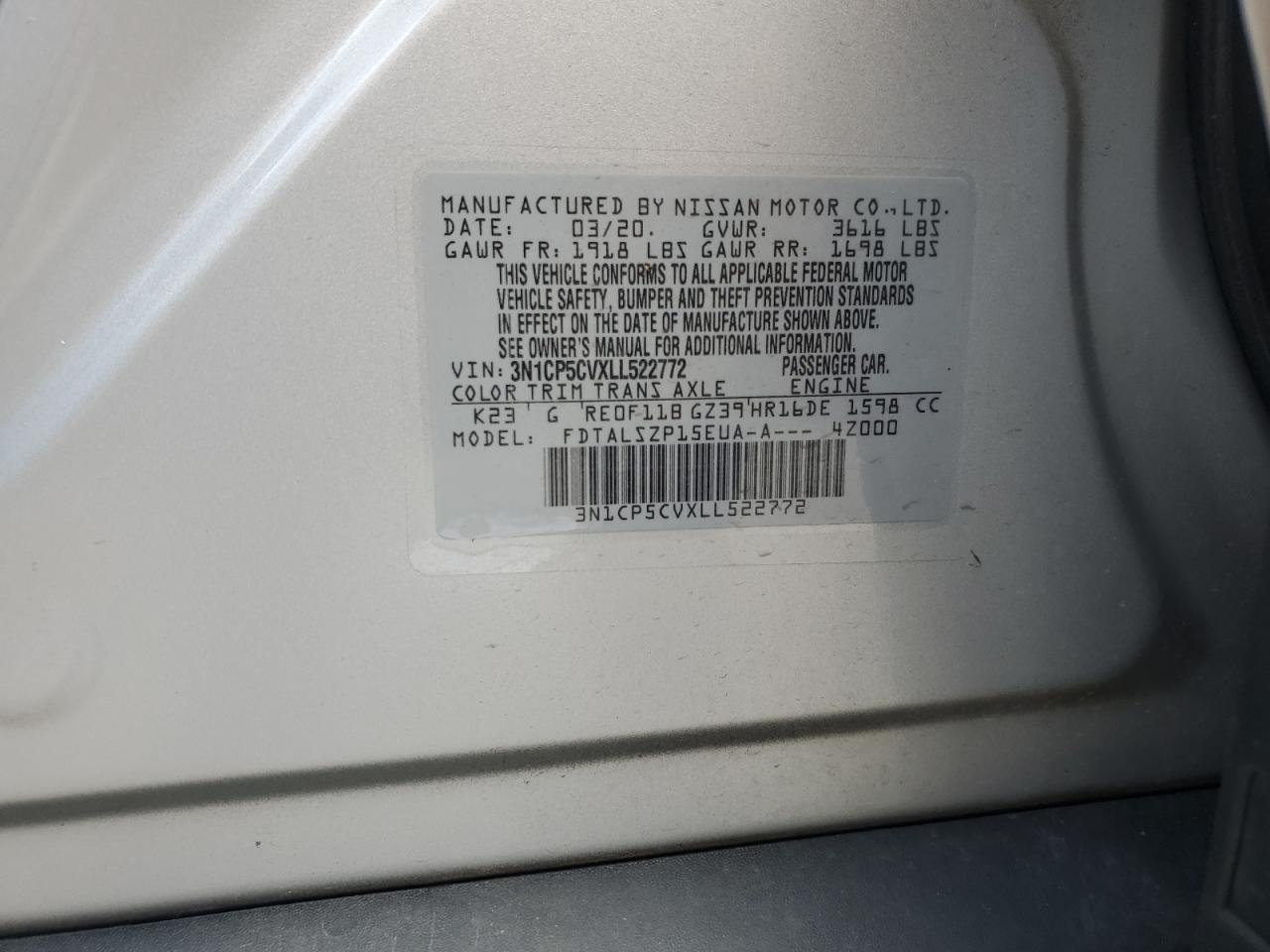2020 Nissan Kicks Sv VIN: 3N1CP5CVXLL522772 Lot: 64816795