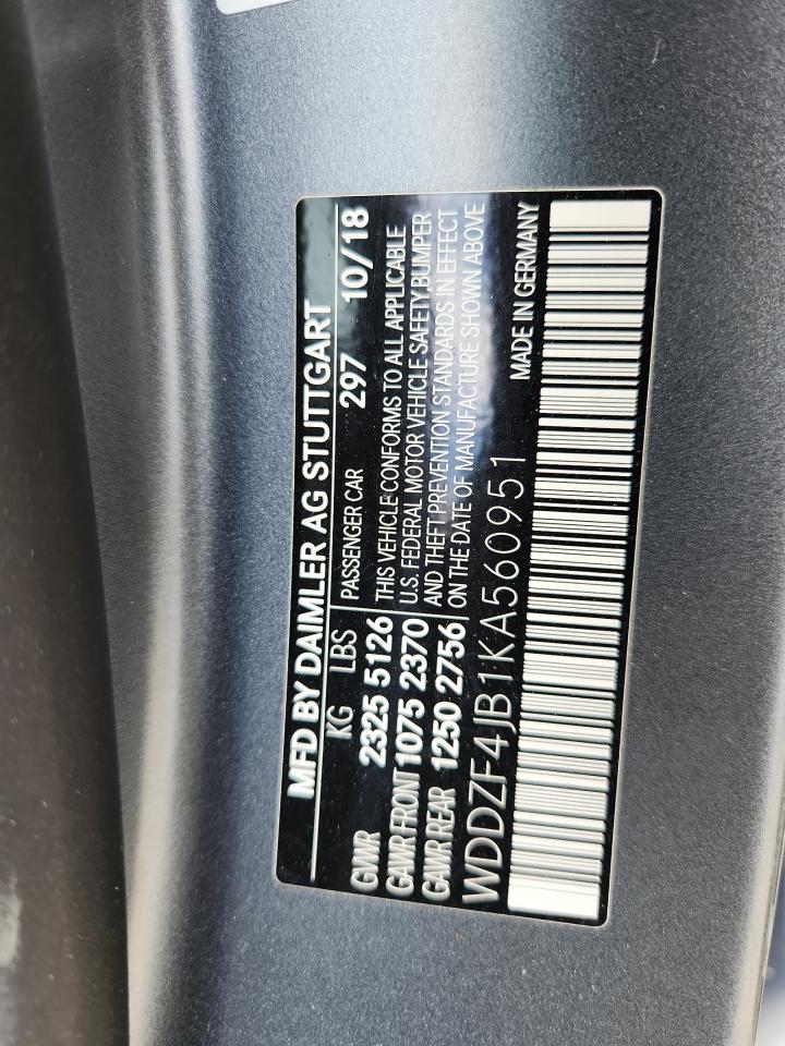 2019 Mercedes-Benz E 300 VIN: WDDZF4JB1KA560951 Lot: 62859415