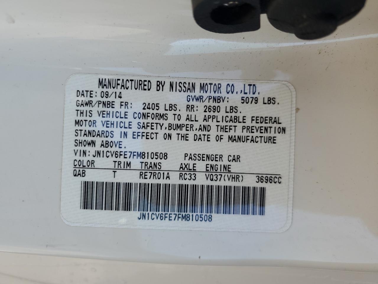 2015 Infiniti Q60 Base VIN: JN1CV6FE7FM810508 Lot: 63295685