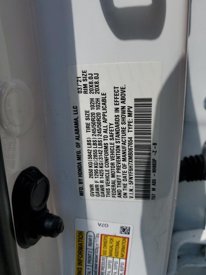 2021 Honda Pilot Black VIN: 5FNYF6H7XMB067654 Lot: 64216565