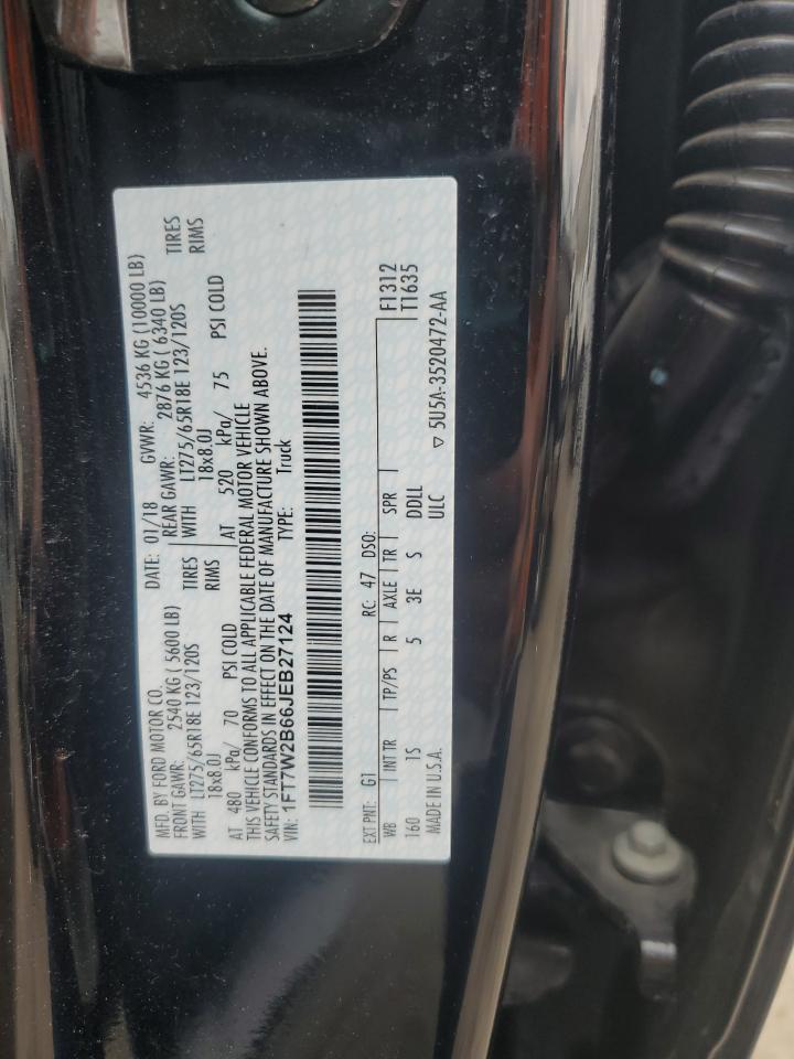 2018 Ford F250 Super Duty VIN: 1FT7W2B66JEB27124 Lot: 63803635