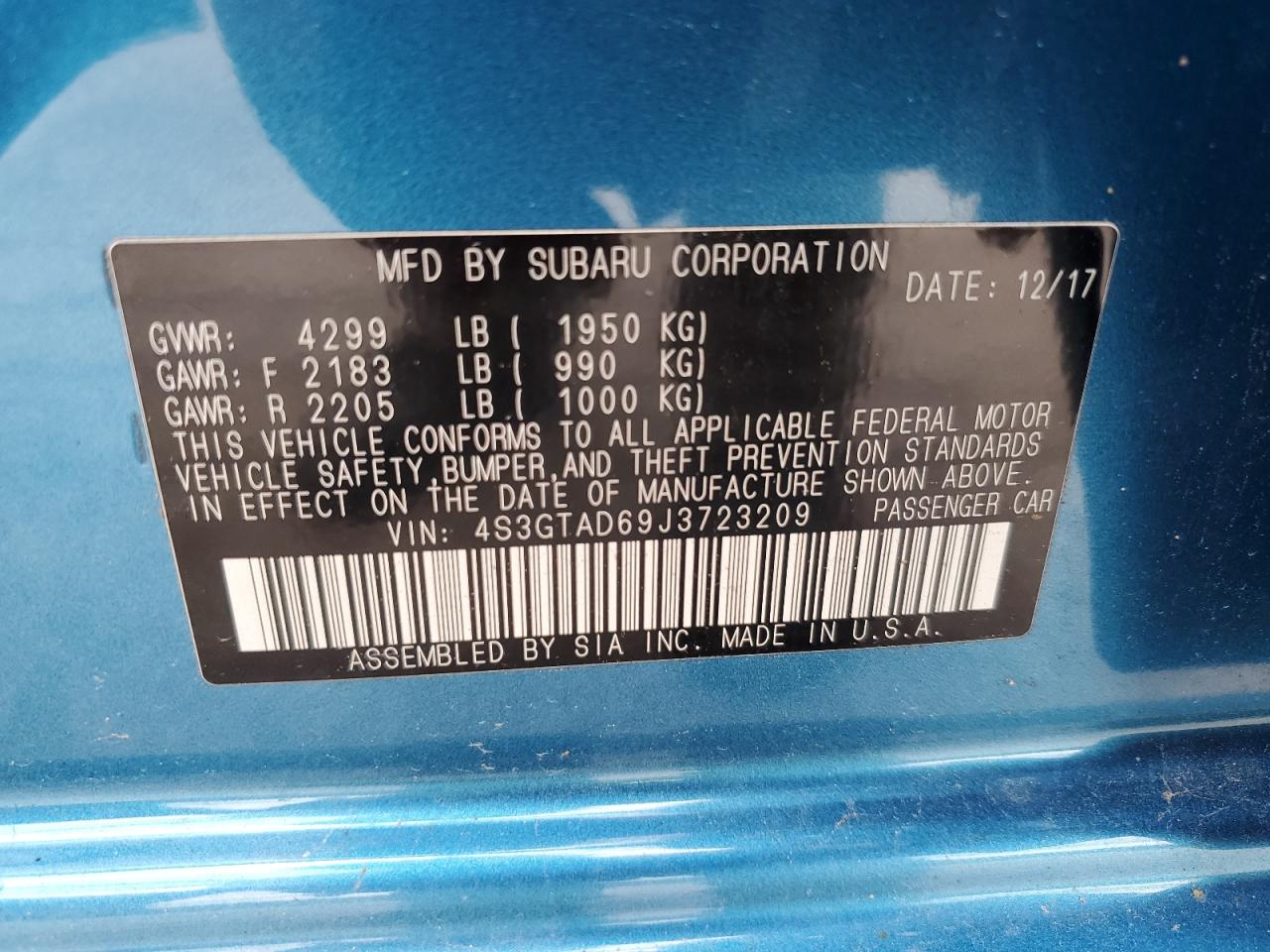 2018 Subaru Impreza Premium Plus VIN: 4S3GTAD69J3723209 Lot: 63455325
