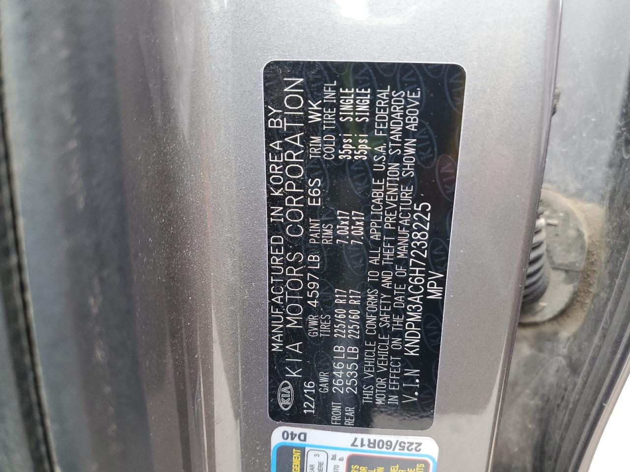 kndpm3ac6h7238225 KNDPM3AC6H7238225 2017 Kia Sportage Lx