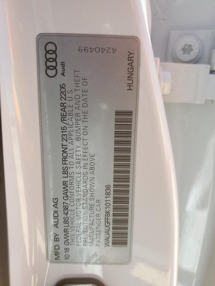 2019 Audi A3 Premium VIN: WAUAUGFF8K1011836 Lot: 63127135