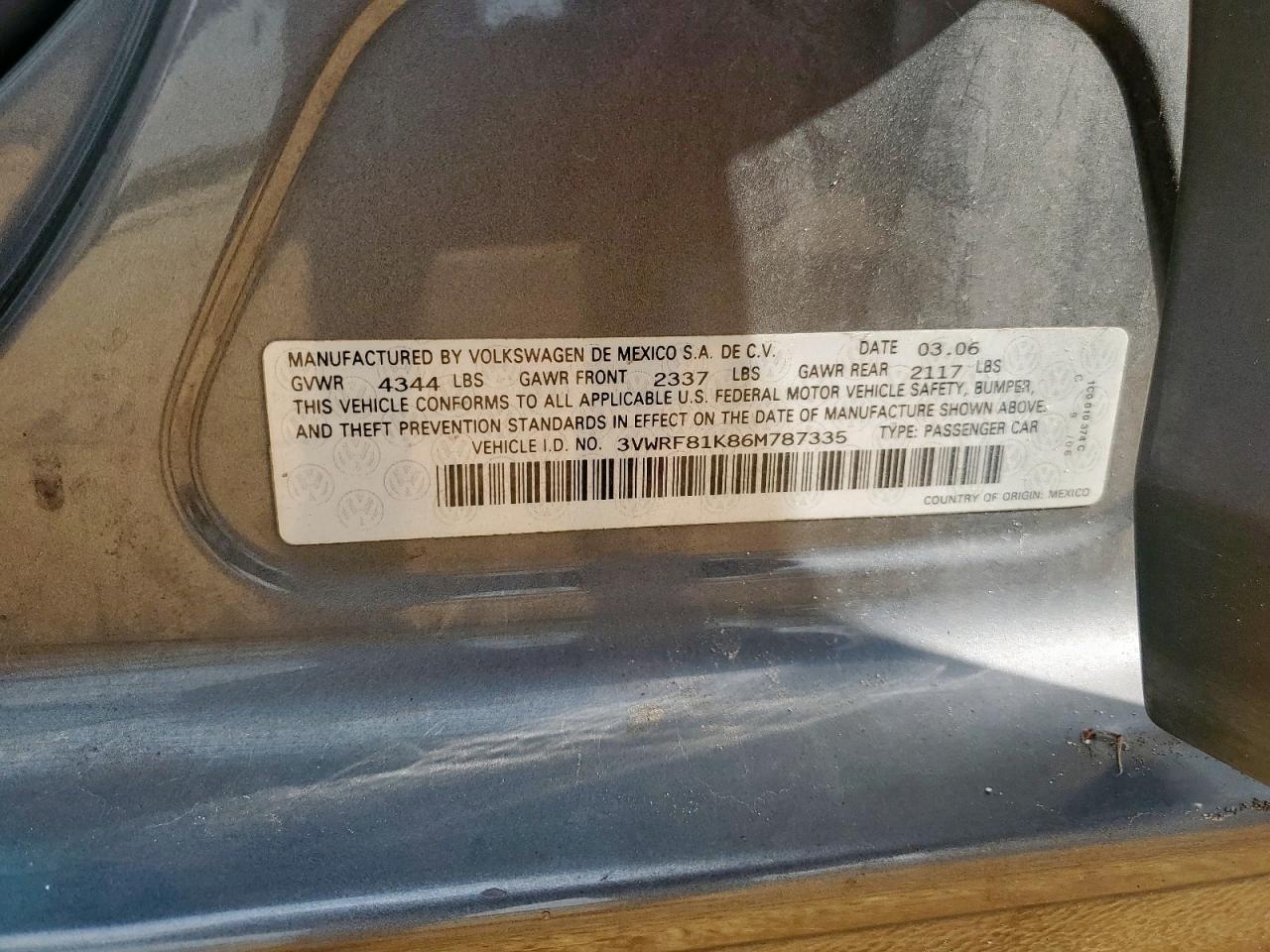 2006 Volkswagen Jetta 2.5 VIN: 3VWRF81K86M787335 Lot: 64743315