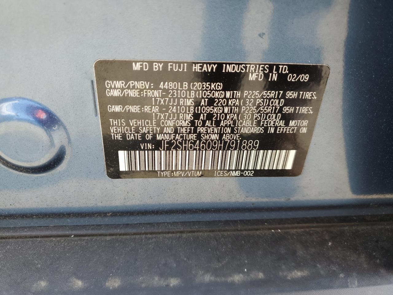 2009 Subaru Forester 2.5X Limited VIN: JF2SH64609H791889 Lot: 65876865