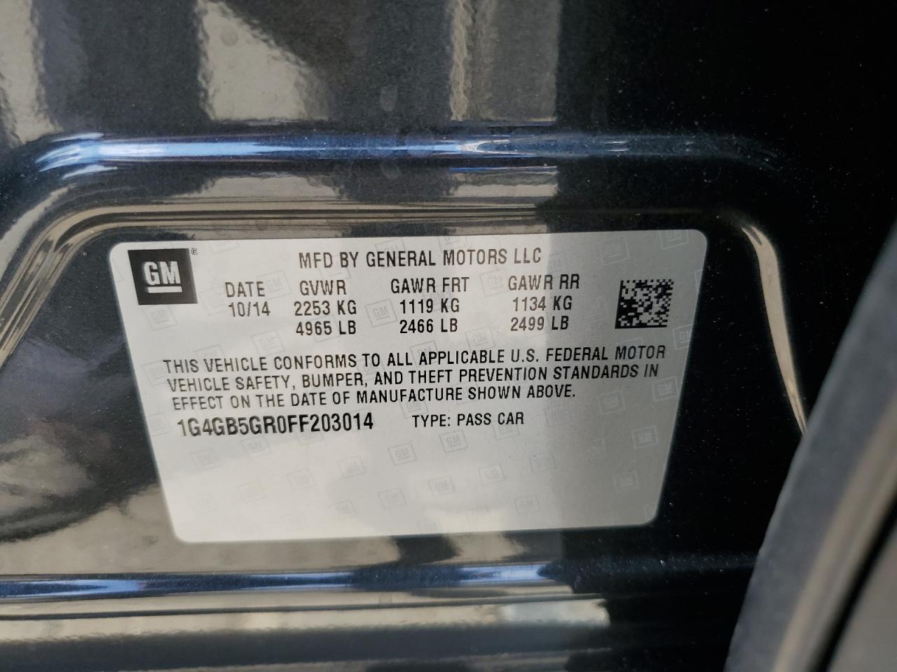 2015 Buick Lacrosse VIN: 1G4GB5GR0FF203014 Lot: 63137255