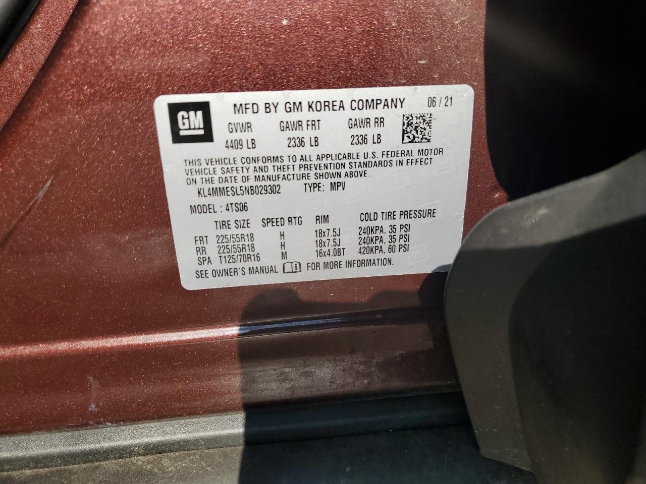 kl4mmesl5nb029302 KL4MMESL5NB029302 2022 Buick Encore Gx Select