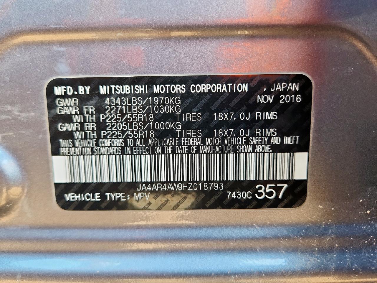 2017 Mitsubishi Outlander Sport Sel VIN: JA4AR4AW9HZ018793 Lot: 64166665