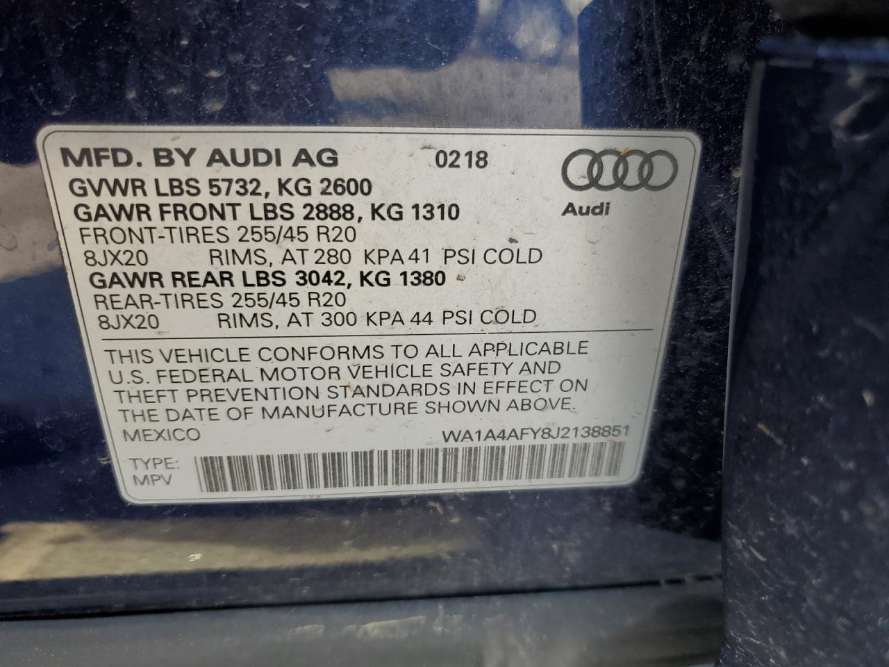 2018 Audi Sq5 Premium Plus VIN: WA1A4AFY8J2138851 Lot: 65059985