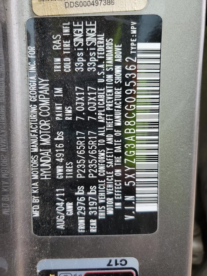 2012 Hyundai Santa Fe Gls VIN: 5XYZG3AB8CG095362 Lot: 65420155
