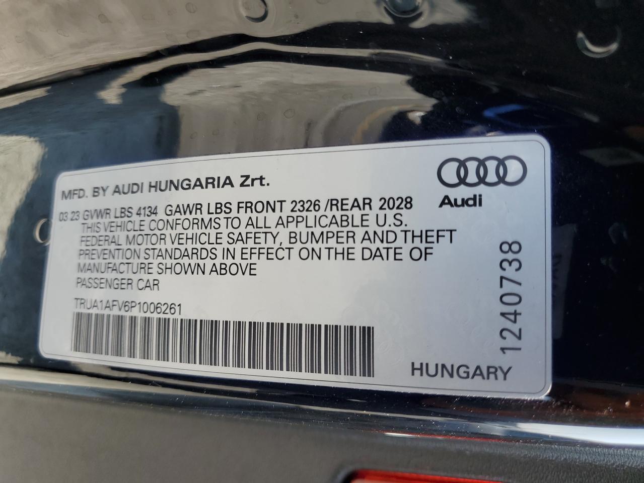2023 Audi Tts VIN: TRUA1AFV6P1006261 Lot: 64859585