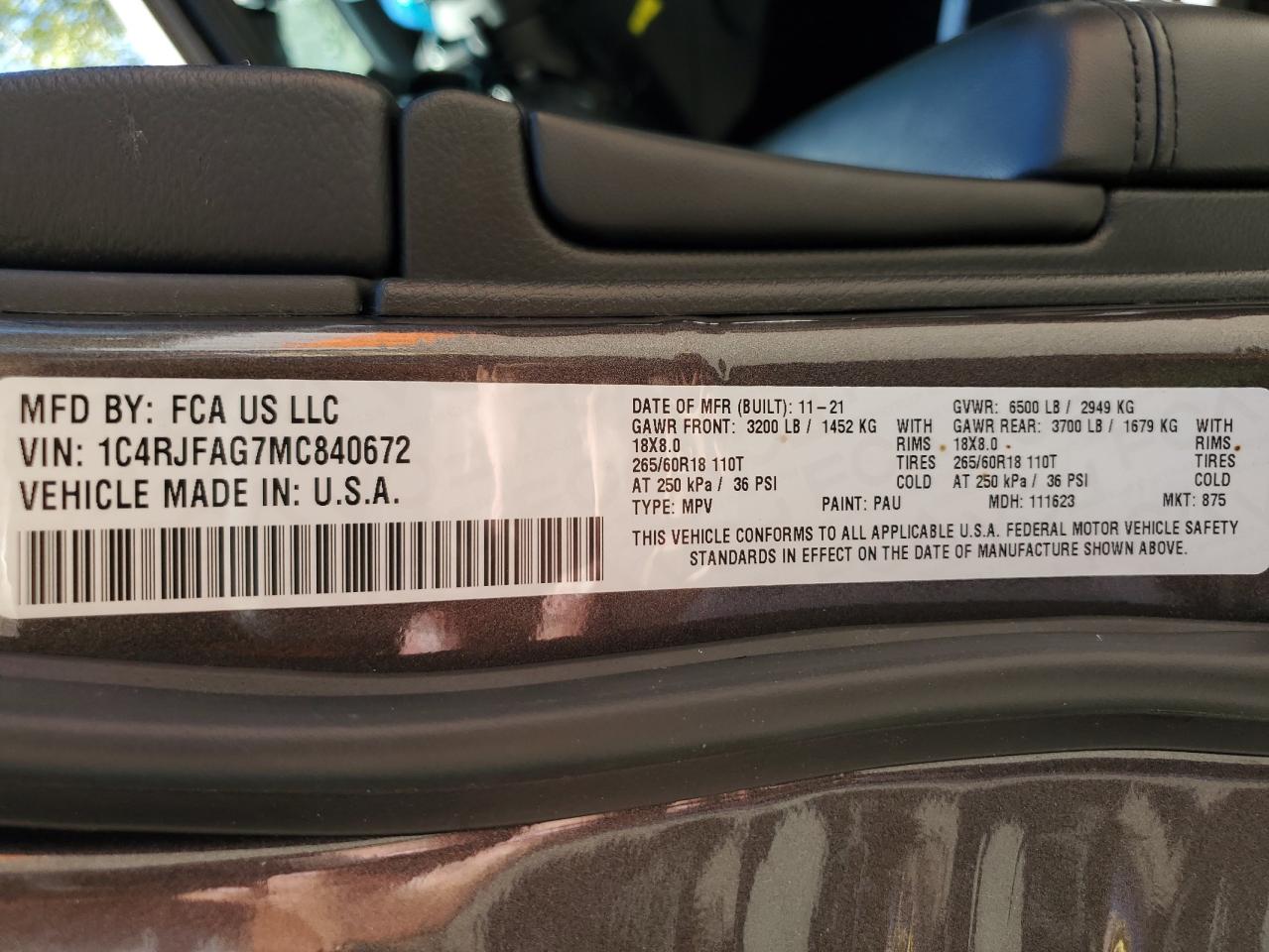 2021 Jeep Grand Cherokee Laredo VIN: 1C4RJFAG7MC840672 Lot: 65390935
