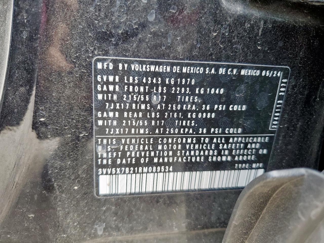2024 Volkswagen Taos S VIN: 3VV5X7B21RM089534 Lot: 65081125