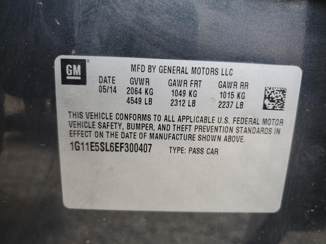 2014 Chevrolet Malibu 2Lt VIN: 1G11E5SL6EF300407 Lot: 65072455