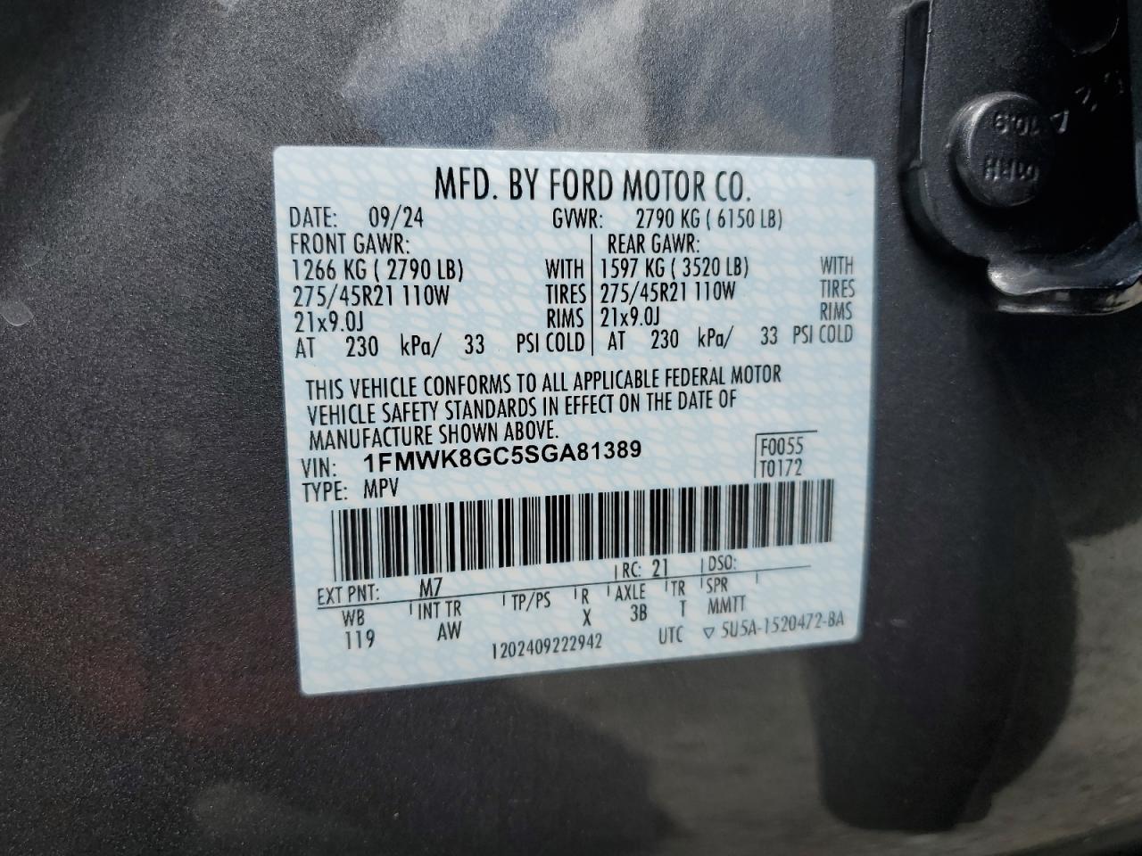 2025 Ford Explorer St VIN: 1FMWK8GC5SGA81389 Lot: 64947565