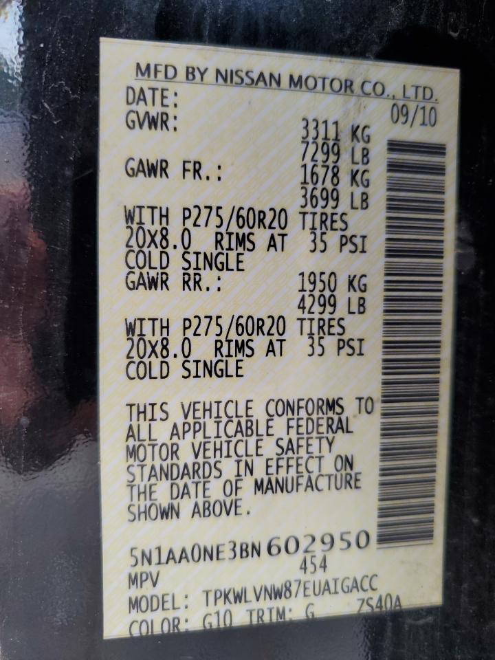 2011 Nissan Armada Platinum VIN: 5N1AA0NE3BN602950 Lot: 90901235