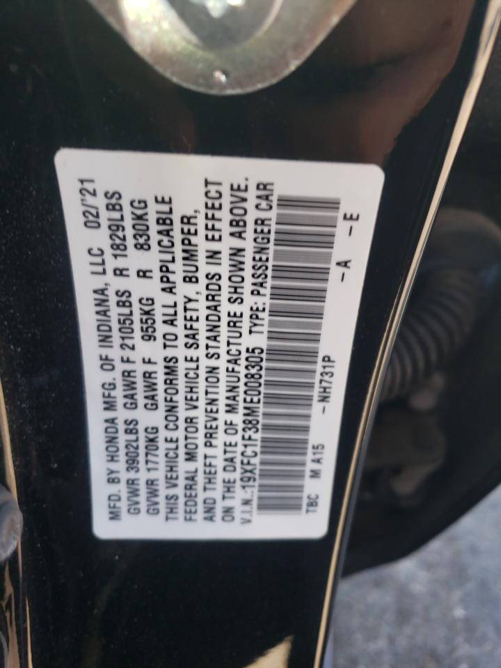 2021 Honda Civic Ex VIN: 19XFC1F38ME008305 Lot: 66041835