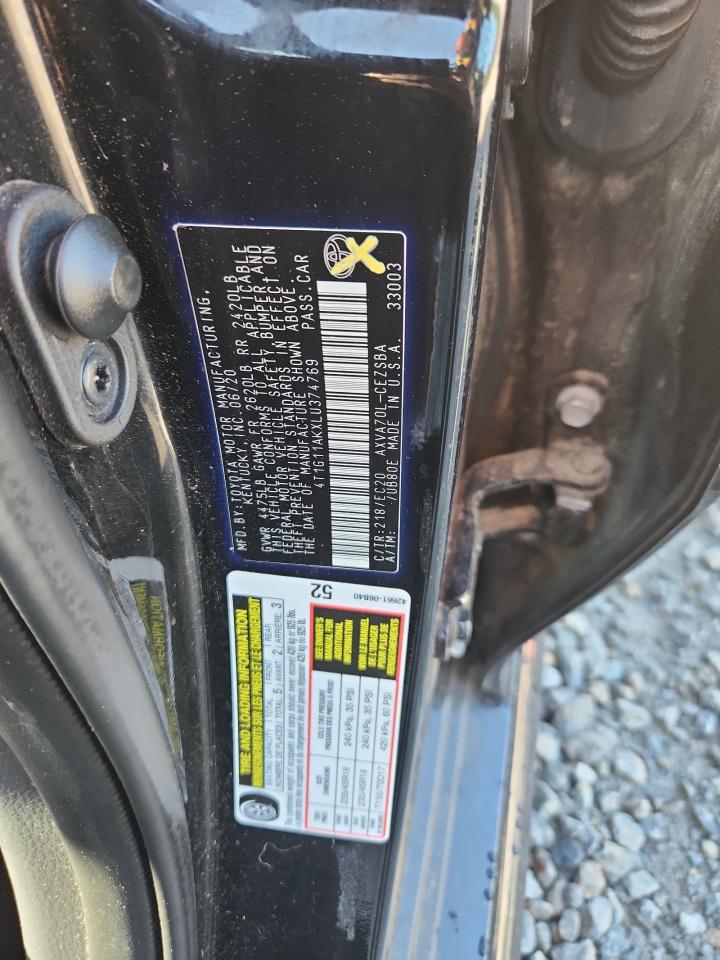 2020 Toyota Camry Se VIN: 4T1G11AKXLU374769 Lot: 66193795