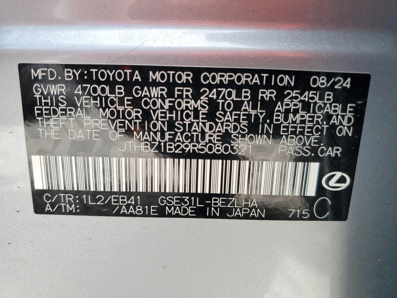 2024 Lexus Is 350 F Sport Design VIN: JTHBZ1B29R5080321 Lot: 65013745