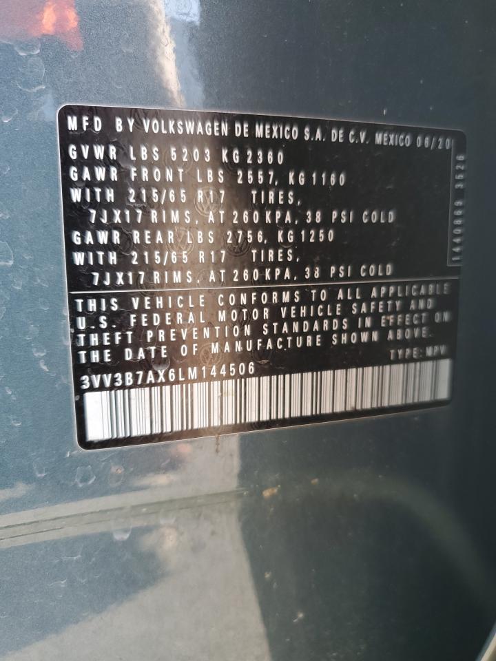 2020 Volkswagen Tiguan Se VIN: 3VV3B7AX6LM144506 Lot: 64301325