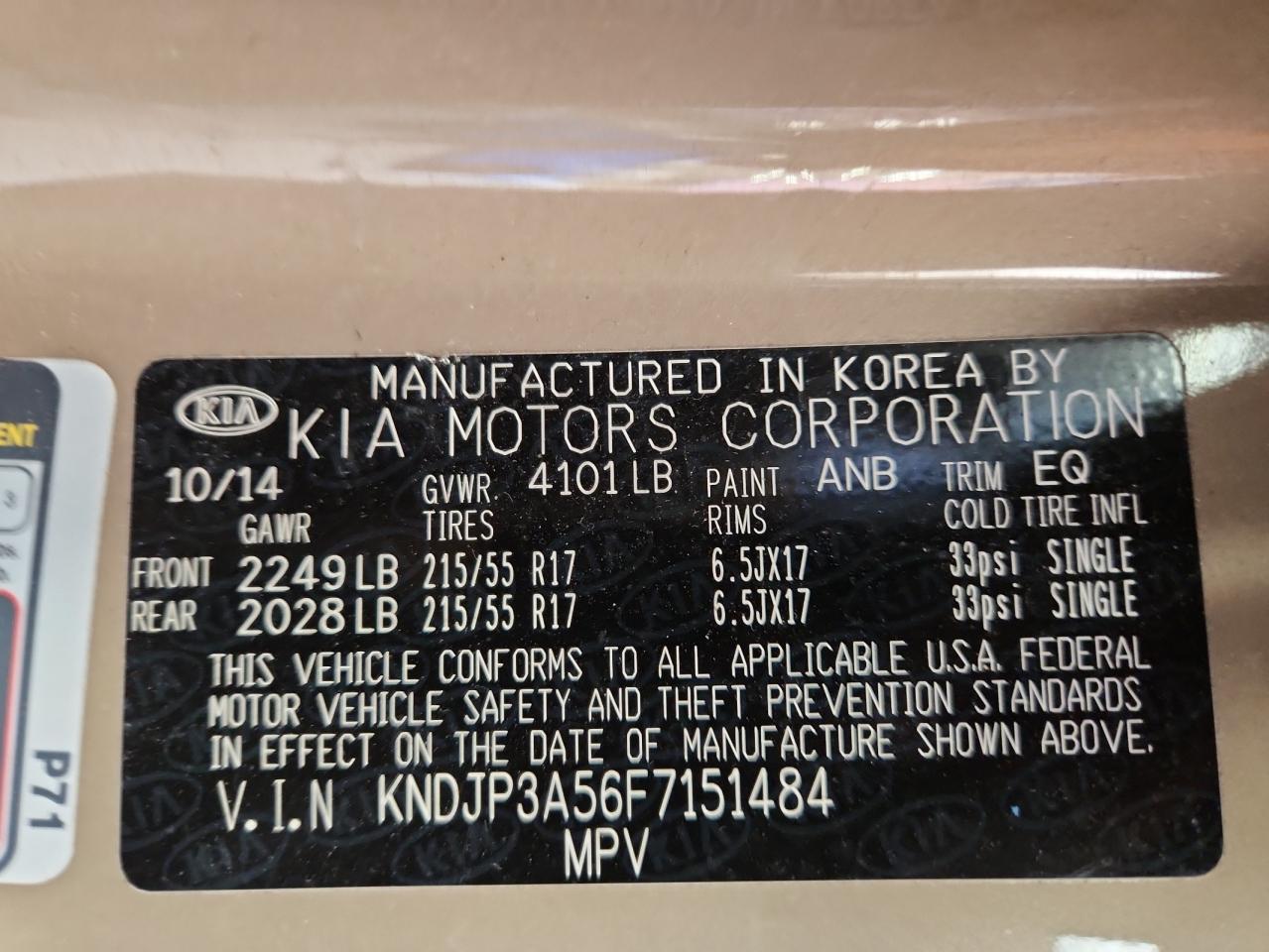 2015 Kia Soul + VIN: KNDJP3A56F7151484 Lot: 65478425