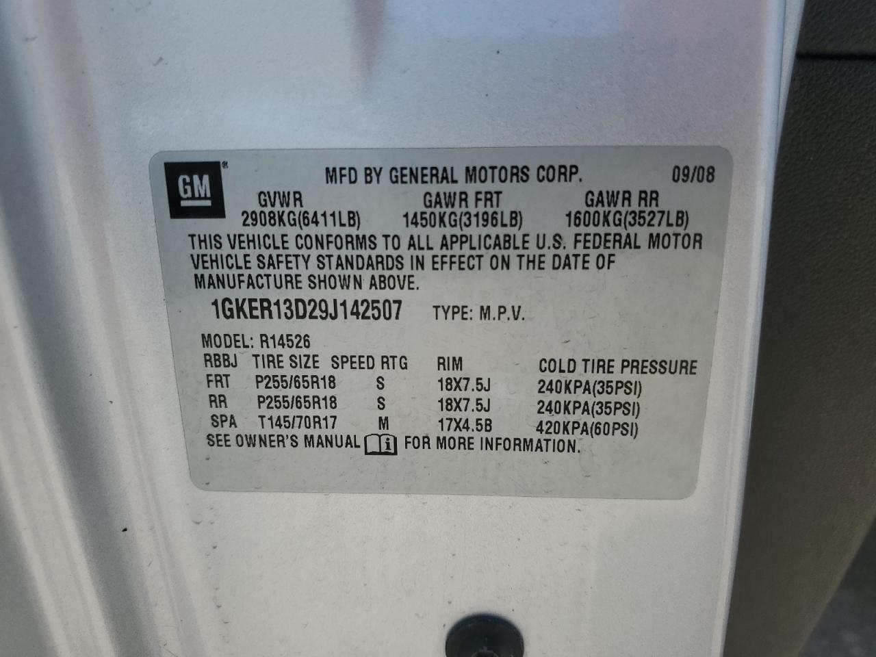 1gker13d29j142507 1GKER13D29J142507 2009 GMC Acadia Sle