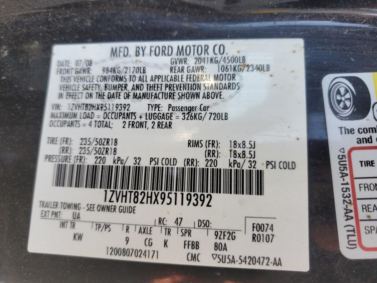 2009 Ford Mustang Gt VIN: 1ZVHT82HX95119392 Lot: 64052365