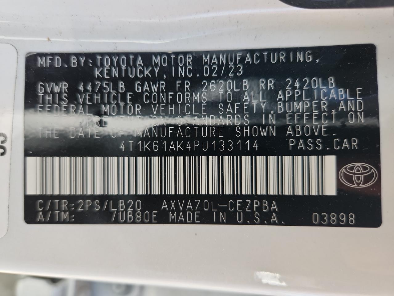 2023 Toyota Camry Xse VIN: 4T1K61AK4PU133114 Lot: 64710475