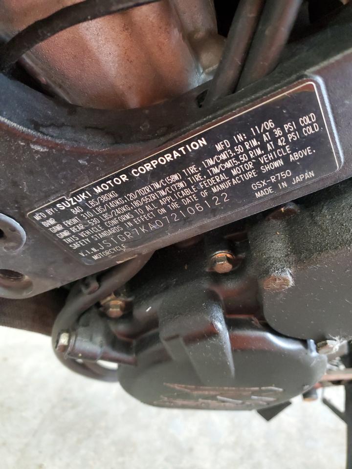 js1gr7ka072106122 JS1GR7KA072106122 2007 Suzuki Gsx-R750