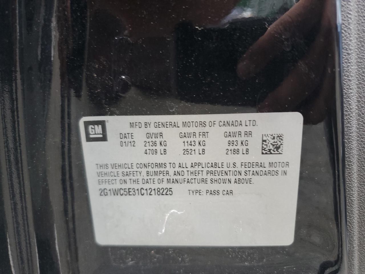 2012 Chevrolet Impala Ltz VIN: 2G1WC5E31C1218225 Lot: 62930275