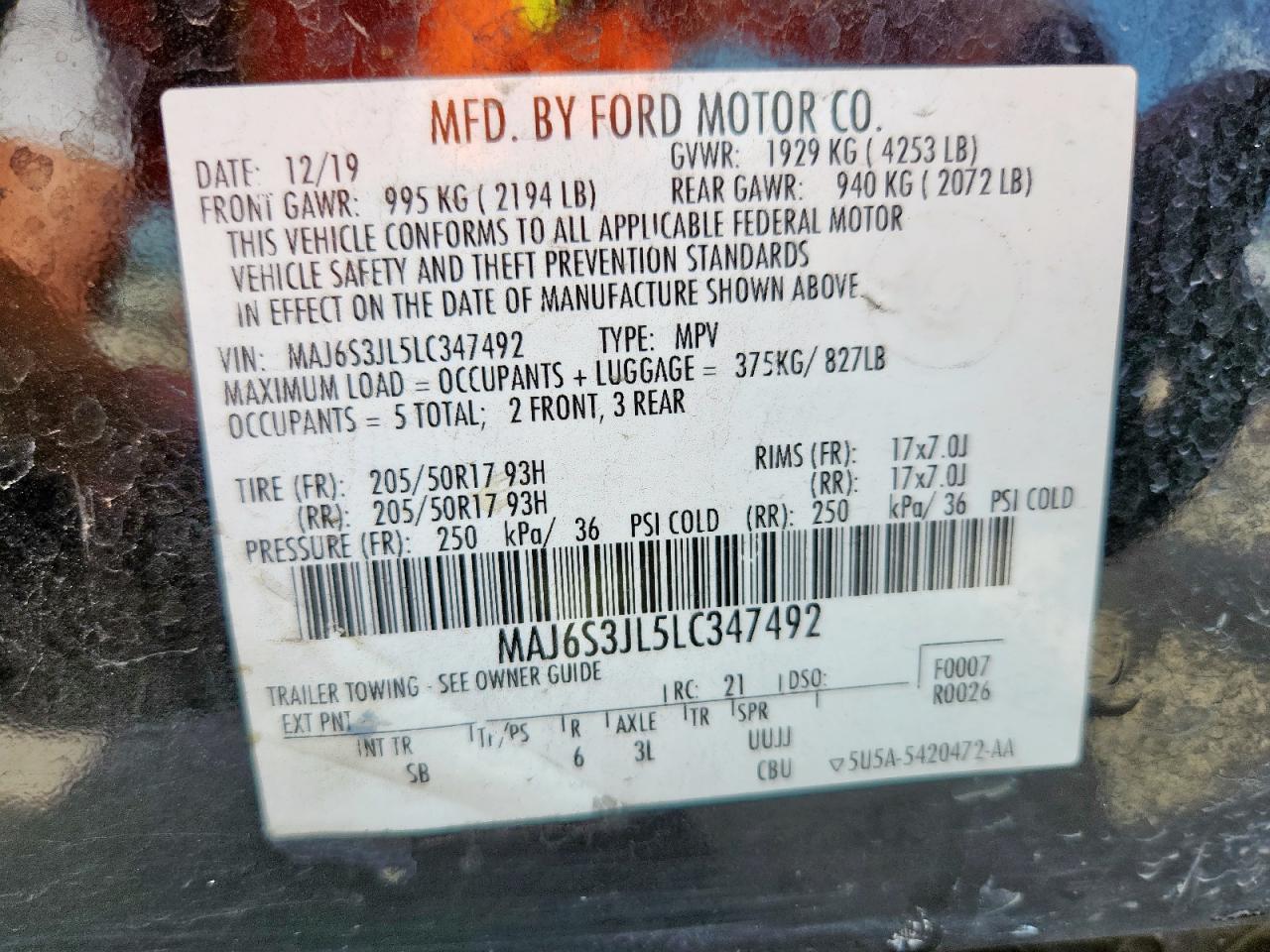 2020 Ford Ecosport Ses VIN: MAJ6S3JL5LC347492 Lot: 64324785