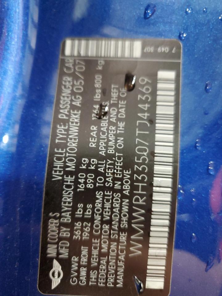 2007 Mini Cooper S VIN: WMWRH33507TJ44369 Lot: 67180695