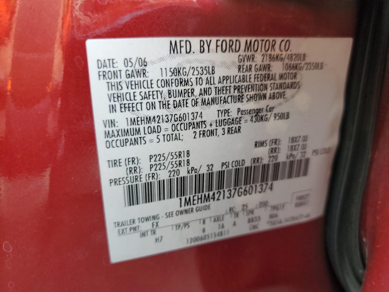 2007 Mercury Montego Premier VIN: 1MEHM42137G601374 Lot: 64075095